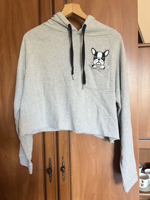 Bluza damska młodzieżowa oversize z kapturem bulldog piesek L