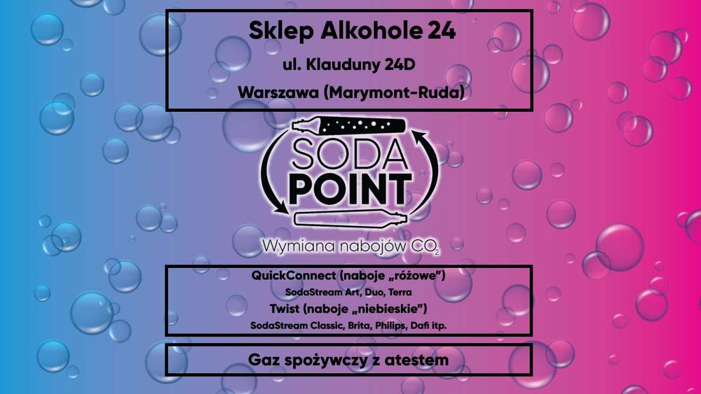 Sodastream W-wa (Marymont-Ruda), ul. Klaudyny 24D Wymiana nabojów CO2