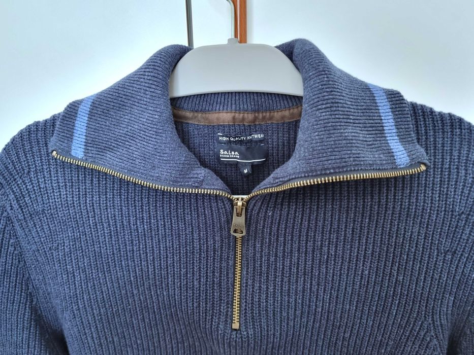 Salsa 100% algodão | Camisola azul com detalhes na gola e mangas, tamanho M