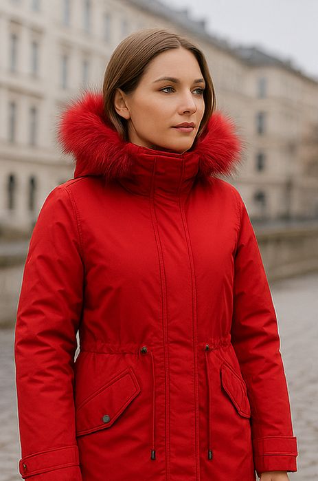 Czerwona damska parka z kapturem 2w1 rozmiar M