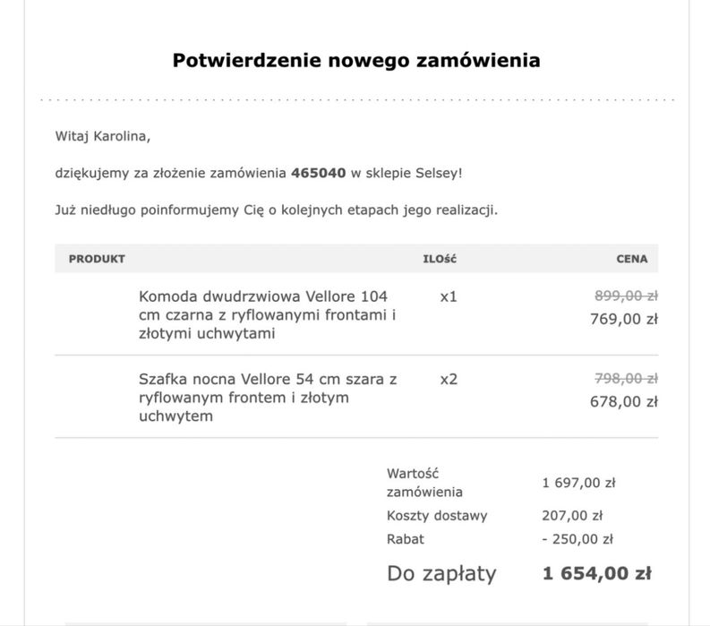 Czarna  komoda ryflowane fronty zlote dodatki selsey