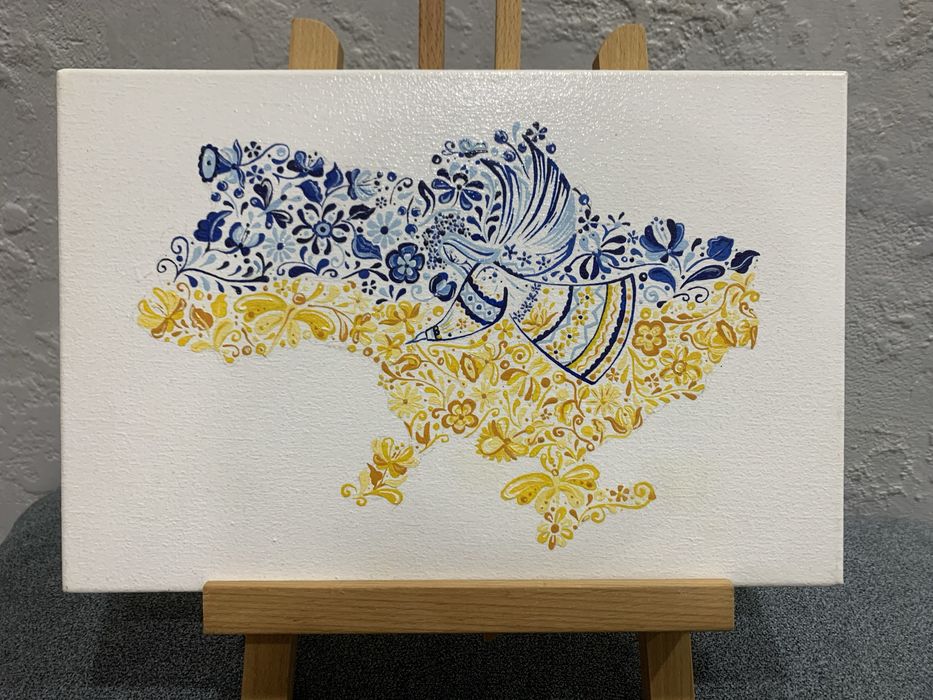 Патріотична картина 20х30 см | Картина в офіс з міні-мольбертом