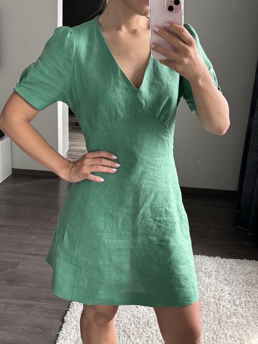 HM premium | Зелена сукня з льону | Розмір S