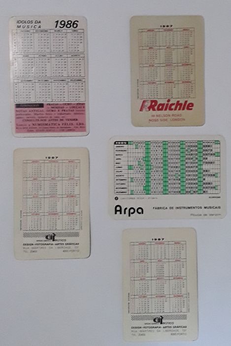 Calendários de bolso música: bandas / grupos anos 80