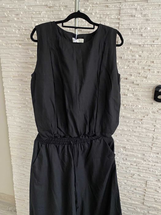 Lemonada nowy set jedwab + len -  proste spodnie + top czarny S-M