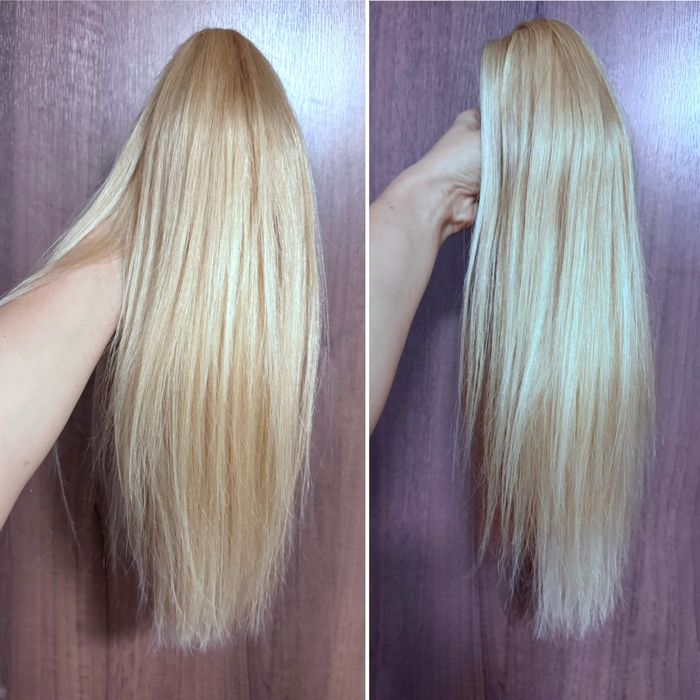 Натуральный хвост шиньон на крабе заколке славянка волосы блонд 45 см