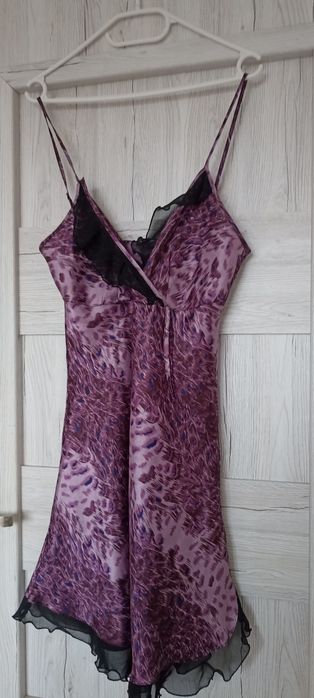 Slip dress sukienka bieliźniana halka fiolet tiul rozcięcie z boku M