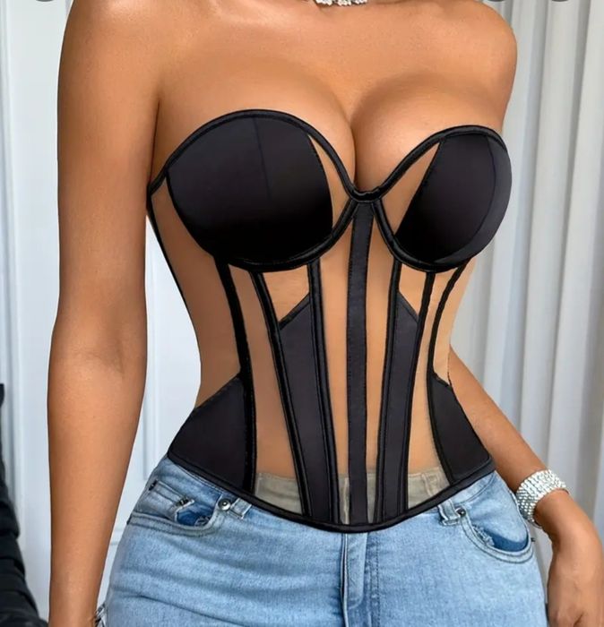 Новий корсет з прозорими нюдовими  вставками
