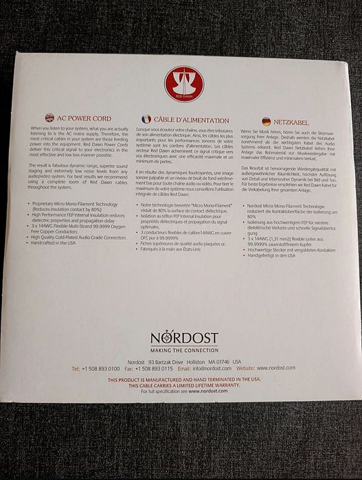 Kabel zasilający NORDOST RED DAWN 1,5 m Hi-End