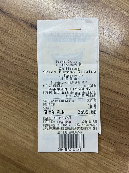 Ekspres Krups Intuition Preference+ na gwarancji