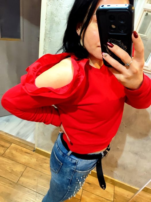 Sweter elegancki bluza damska młodzieżowa fishbone M czerwony