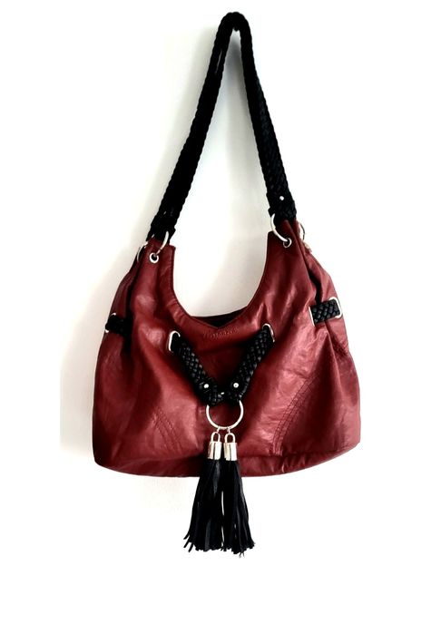 OKAZJA unikat piękna skórzana bordowa torebka torba ze skóry skóra nat