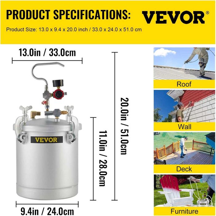 Pistola de pintura de 10 l, depósito de tinta 30 psi, novo