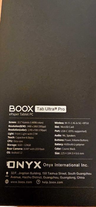 Ebook Onyx Boox Tab Ultra C Pro APARAT czarny 2xEtui