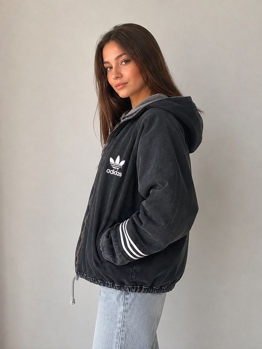 Джинсова Демі куртка Adidas фліс