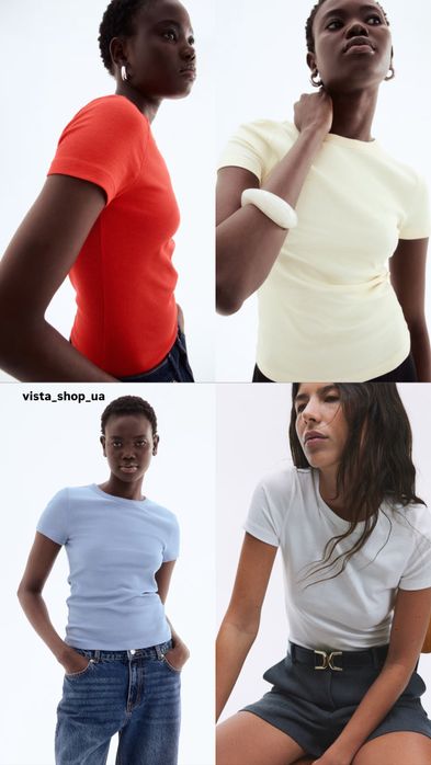 Базова футболка в рубчик h&M з мякого трикотажу із суміші бавовни