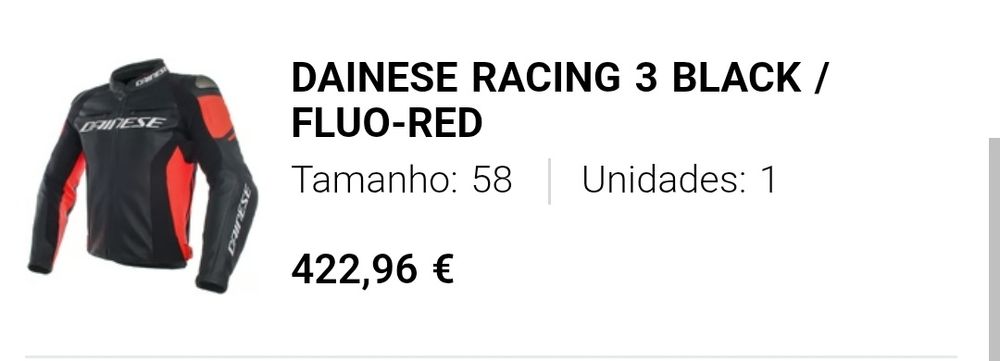 Casaco DAINESE Racing 3 Black  Fluo Red
Racing 3 Black / Fluo-Red
Racing 3 Black / Fluo-Red