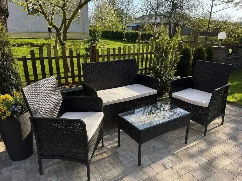 NOWE Meble Ogrodowe Rattanowe Balkonowe Tarasowe Zestaw Mebli Ogrodowych Komplet Wypoczynkowy Na Taras Balkon Do Ogrodu Technorattan Czarny Okazja FV!