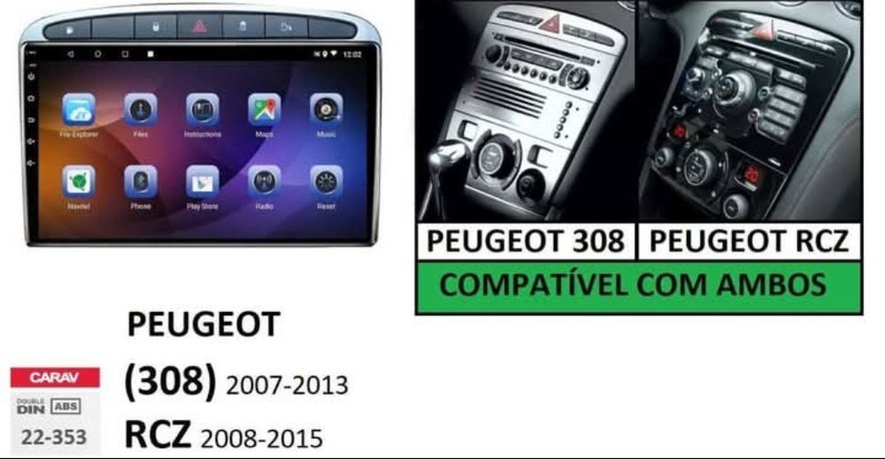 Radio 2 DIN 308 / RCZ / 408 (4+32 GB) + Carplay e Android auto + GPS