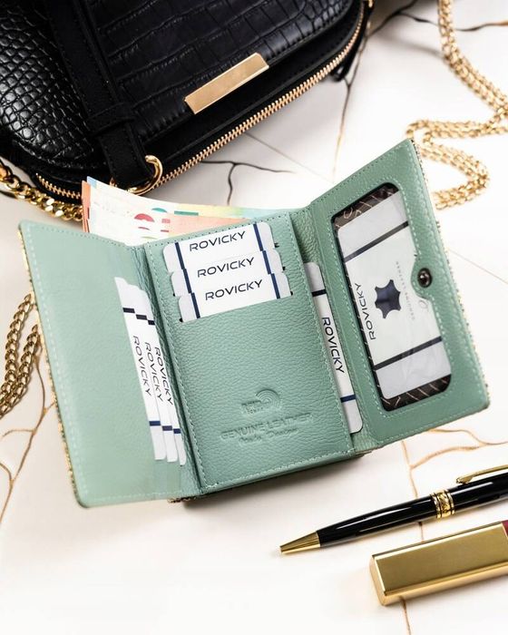 mały, skórzany portfel damski na zatrzask i bigiel - lorenti