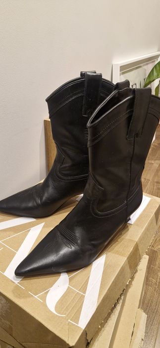 Zara botki kowbojki czarne skórzane rozmiar 38
