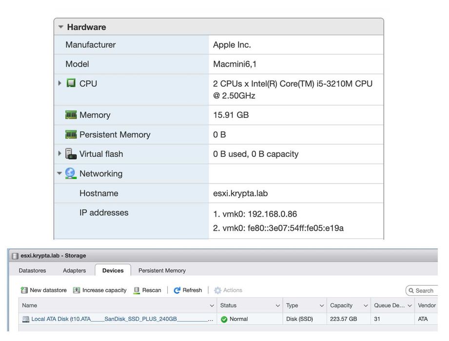 OPIS - LAB z ESX Apple Macmini Intel i5 Late-2012 Macmini6,1 A1347