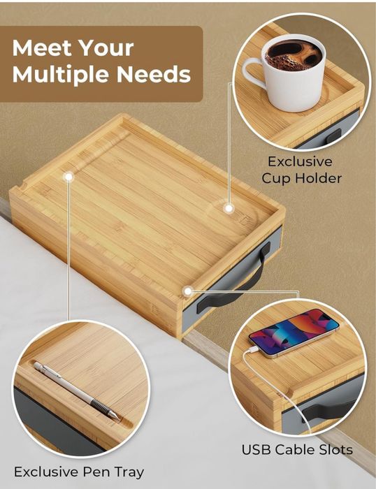 Organizer przy łóżku Bambusowy z szufladą