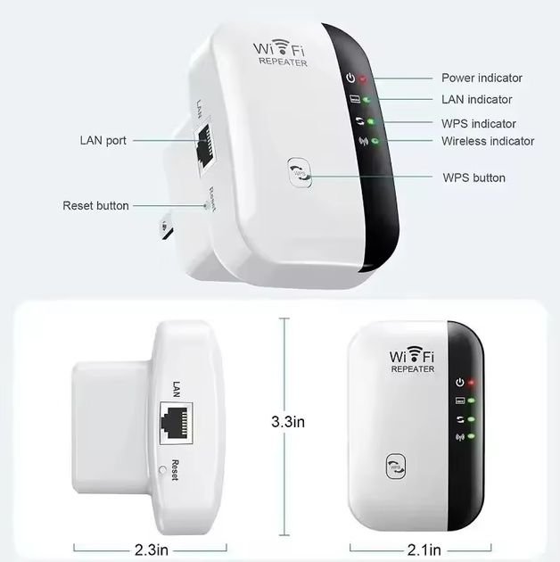Бездротовий репітер підсилювач сигналу Wi-Fi WPS 300 Мбіт/с 2.4G White