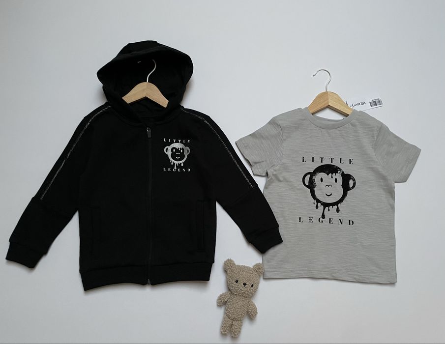 98 104 George czarna bluza dresowa rozpinana ciepła + koszulka tshirt
