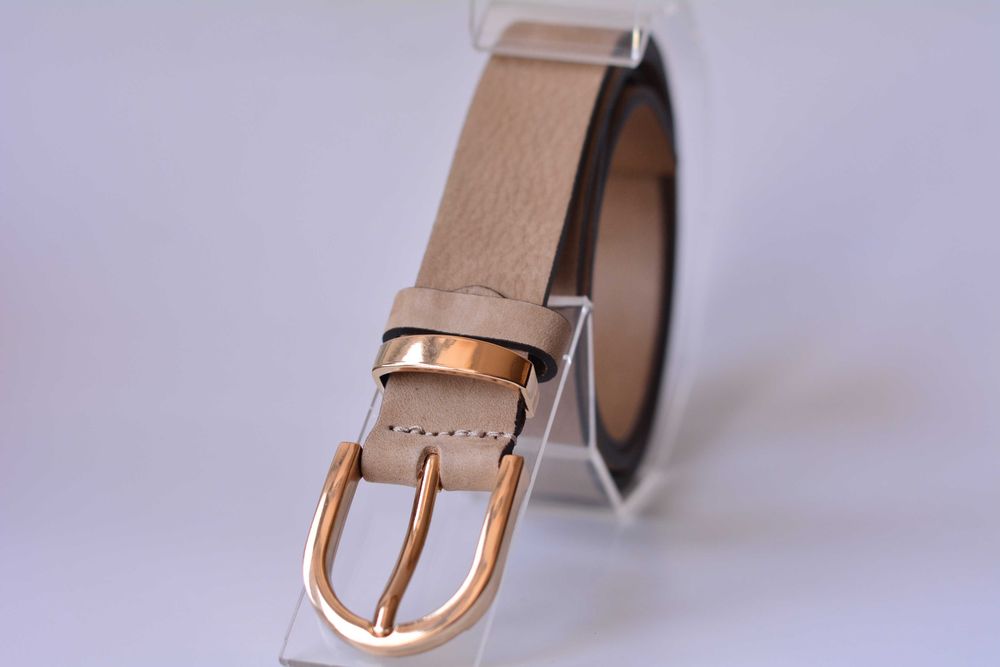 Beżowy damski pasek skórzany włoski