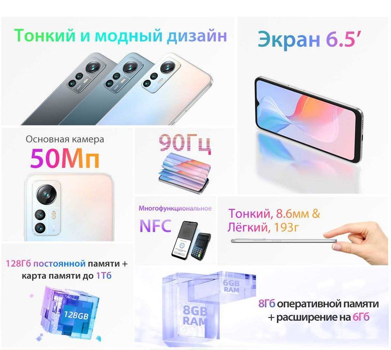 Blackview A85 NFC 8/128gb 50mp cam Android 12 черный синий белый