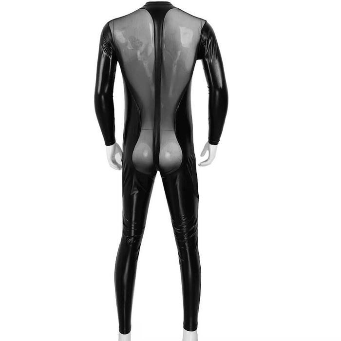 Kombinezon przebranie sylwester winyl latex czarny z zamkami