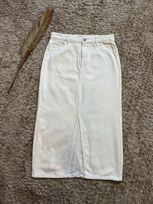 Джинсовая юбка миди с разрезом спереди джинсова спідниця міді біла