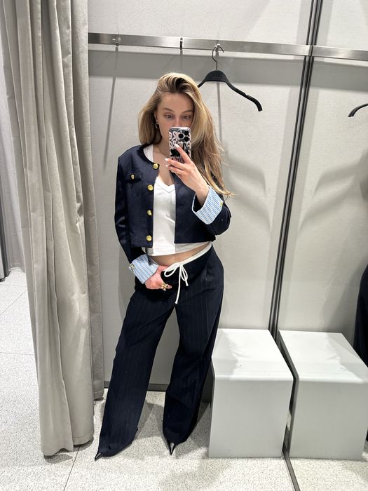 Синій жакет твідовий пиджак zara