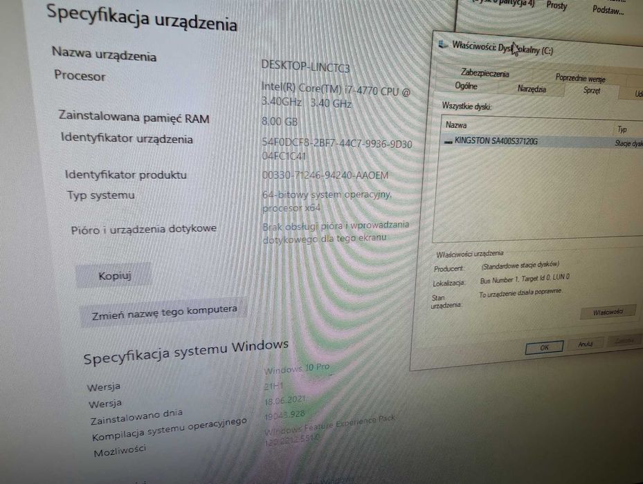 Komputer HP elitedesk 800 g1 i7-4770 8gb ram SSD 120GB