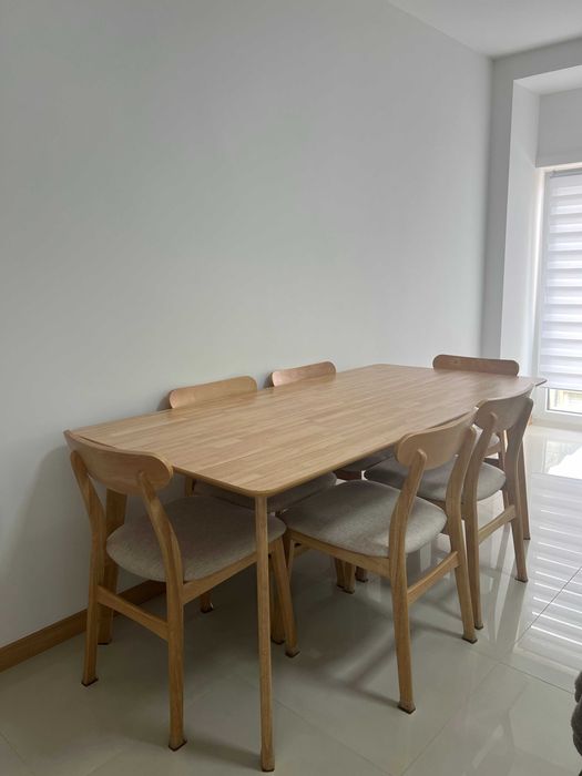 Mesa de jantar retangular 180×90 Kerhen | Com 6 cadeiras Cloda