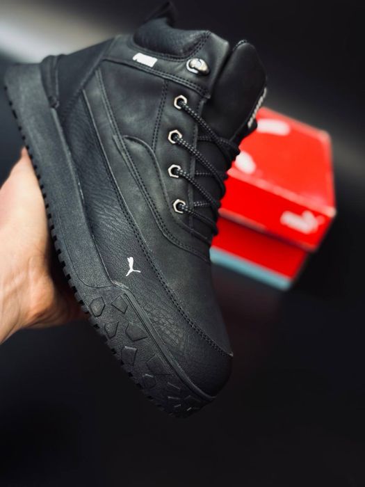 Натуральна овчина!Чоловічі зимові чоботи чорні пума мужские ботинки