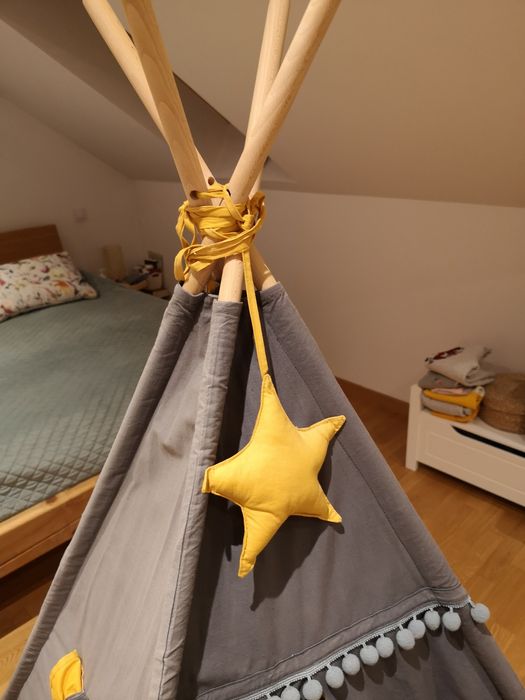 Namiot tipi  dla dzieci szary  żółty 110x110