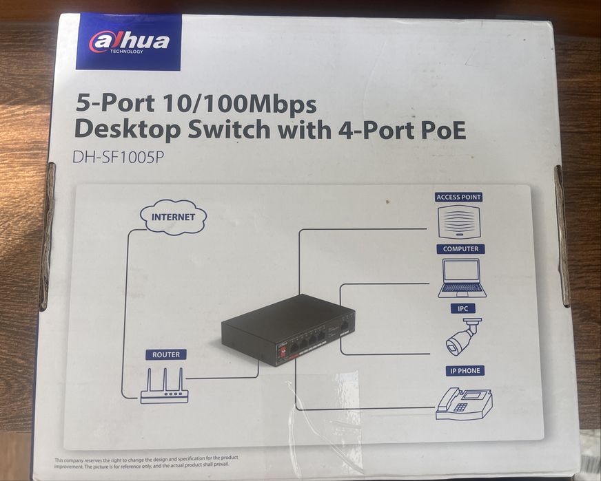 Switch Dahua DH-SF1005P. 4 porty PoE. Nowy.