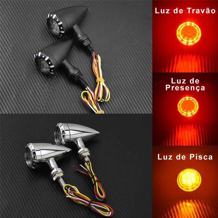 Par de Piscas LED c/ sinal de Travão metal cafe racer