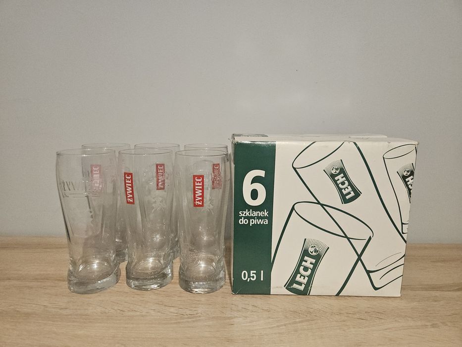 Komplet 12 szklanek do piwa: LECH (box) + ŻYWIEC | Stan Idealny | Bestwina