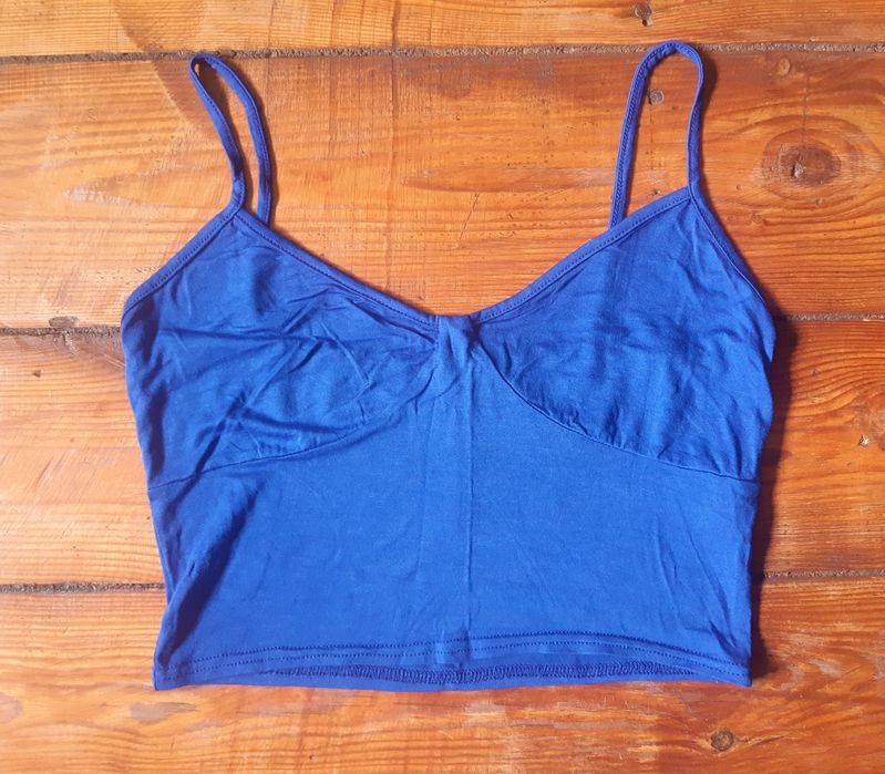 Chabrowa krótka bluzka na ramiączka crop top L 40