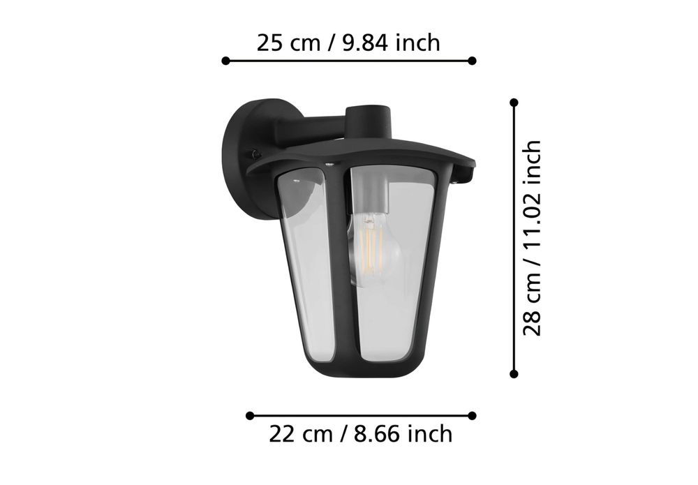 Lampa kinkiet zewnętrzny aluminium czarny mat E27 IP44 Eglo MONREALE