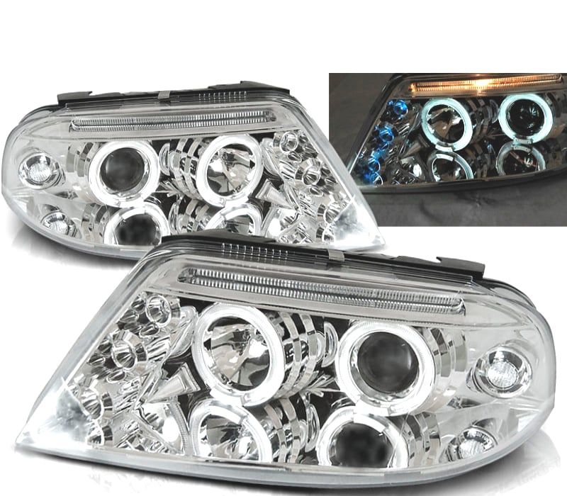 FARÓIS VOLKSWAGEN VW PASSAT 3BG 00-05 ANGEL EYES + LEDS CROMADOS