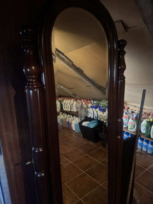 Espelho de chao com gaveta em mogno maciço