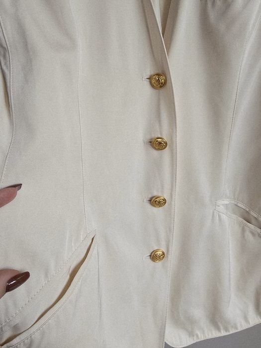 Marynarka jedwabna vintage r.36 premium elegancka przedłużana kremowa
