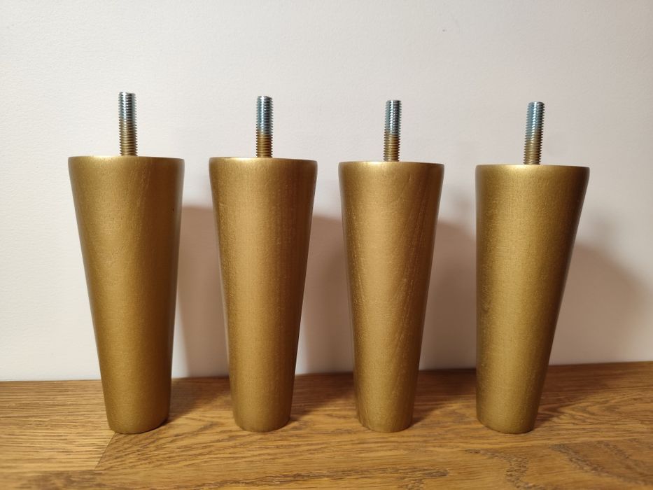 Nóżki meblowe 13 cm złote drewniane toczone