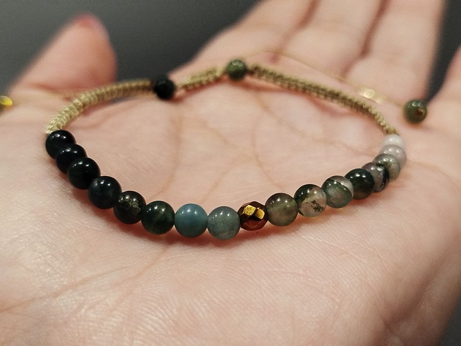 Bransoletka handmade kamienie naturalne Agat Mszysty i Hematyty