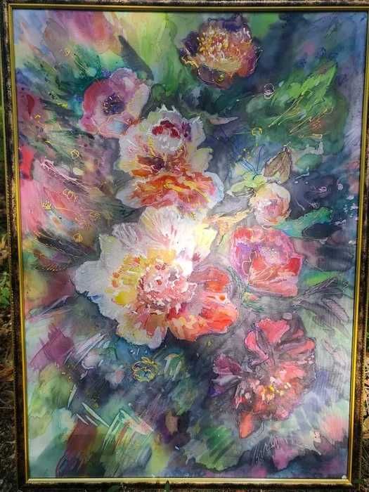 Продам картину " Пионы" Батик на шелке