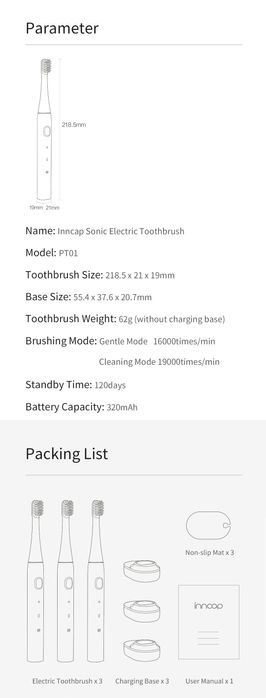 SELADAS! Escova de dentes Inncap PT01 ( XIAOMI) com base de carga